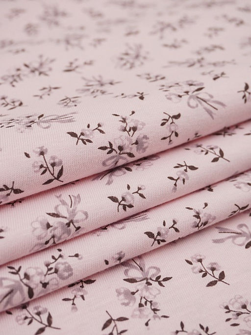 Трикотаж Кулир.гладь "Узелок нежности-серый букетик", ш.1.96м (0.98м*2, чулок), Пенье, хлопок-100%, 145гр/м.кв