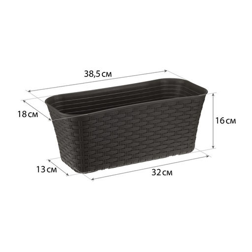 Ящик для цветов балконный «Ротанг», 7.5 л, 38.5×18×16 см, пластик, коричневый