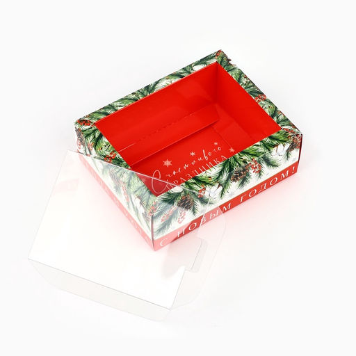 Цена за 5 шт. Коробка новогодняя складная с пластиковой крышкой «Тепла и уюта», 11.5×9×4 см