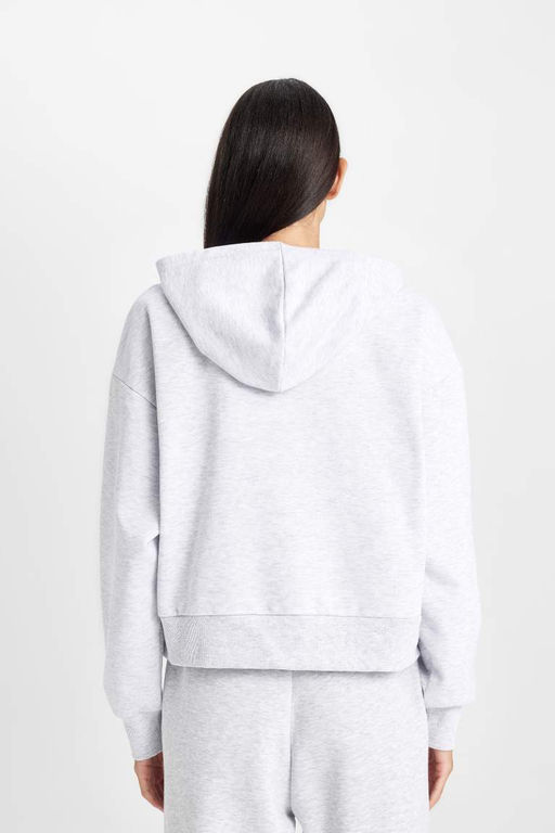 Женская серая толстая толстая толстовка обычного кроя с капюшоном и принтом - Defacto фото 6