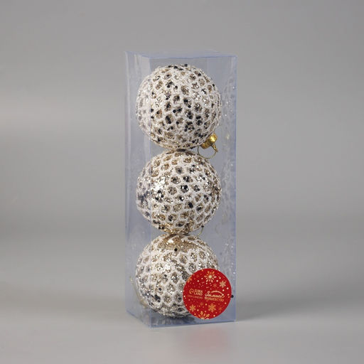 Ёлочные игрушки Тьяго, шары новогодние, d=8 см, набор 3 шт., белый - Зимнее волшебство фото 2