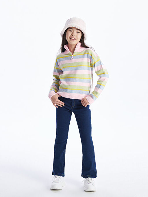 Bal?k?? Yaka Renk Bloklu K?z ?ocuk Triko Kazak - Waikiki фото 2