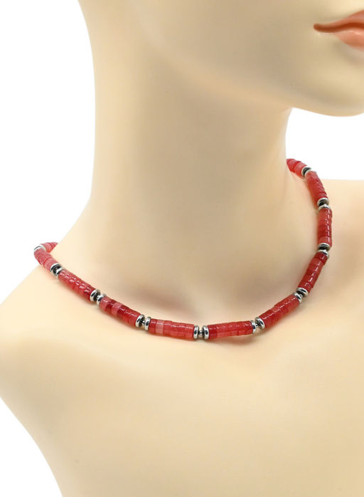 Чокер из кальцита тонированного диски 6мм цв.клубничный, 43см