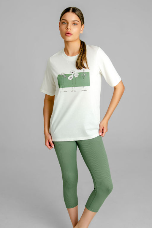 Арт. 51803 Домашний костюм с бриджами 44-52 (5 шт) Цвет:верх-молочный,низ-олива