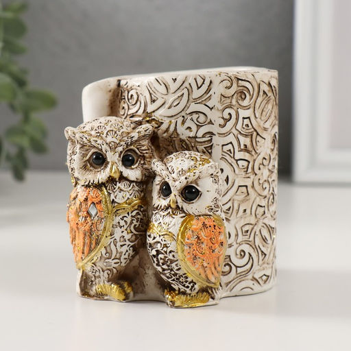 Фигурка-карандашница полистоун «Филины с орнаментом», 6.5×8.5×9 см