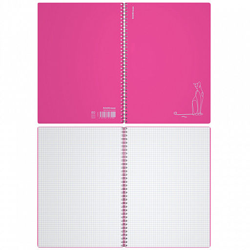 Цена за 2 шт. Тетрадь общая с пластиковой обложкой на спирали ErichKrause Silhouette, розовый, А4, 80 листов, клетка фото 2