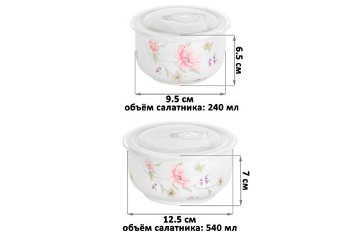 Набор 2 салатников 12,5*12,5*7 см 540 мл + 9,5*9,5*6,5 см 240 мл Диана с плас.крышкой - Elan gallery фото 9