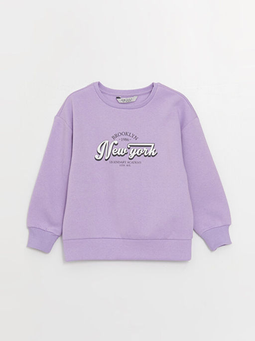 Bisiklet Yaka Bask?l? Uzun Kollu K?z ?ocuk Sweatshirt