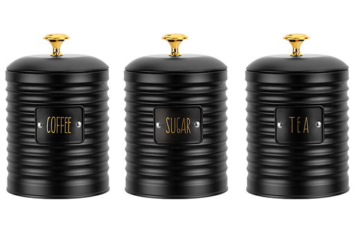 Набор 3 банок для сыпучих продуктов 1 л 10,5*10,5*16 см Tea, coffee, sugar с крышк.с сил.упл.,черн - Elan gallery фото 4