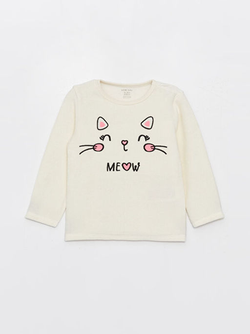 Bisiklet Yaka Uzun Kollu Nak??l? Kadife K?z Bebek Pijama Tak?m? - Waikiki фото 2