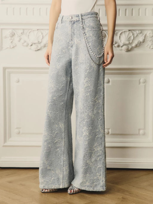Джинсы WIDE LEG с высокой посадкой с жемчужной цепью / Zarina