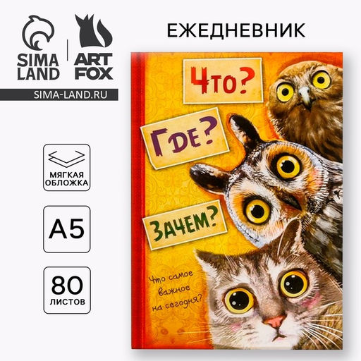 Ежедневник А5, 80 листов в тонкой обложке Что? Где? Зачем?