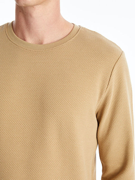 Bisiklet Yaka Uzun Kollu Erkek Dokulu Sweatshirt