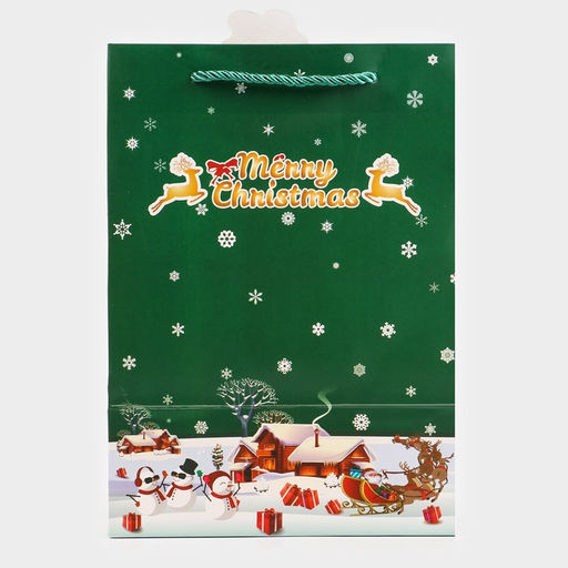 Цена за 2 шт. Пакет подарочный ламинированный с окном «Новый Год», тиснение, 18×25×13 см, зеленый