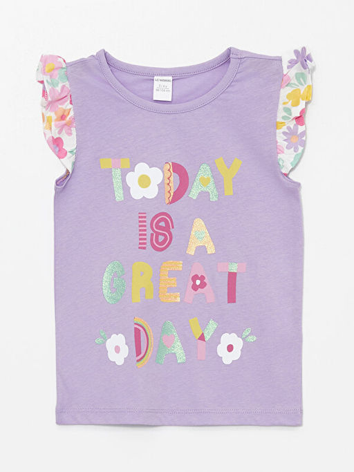 Bisiklet Yaka K?sa Kollu Bask?l? K?z Bebek Ti??rt 3l? - Waikiki фото 3