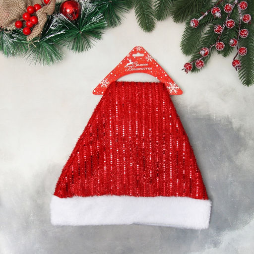 Колпак новогодний «Мерцающие полосы» 30×36 см, красный