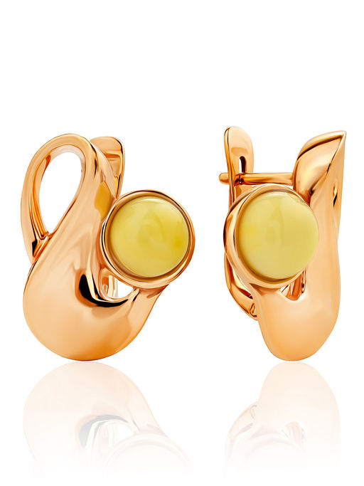 Позолоченные серьги Маверикс с янтарём ярко-медового цвета