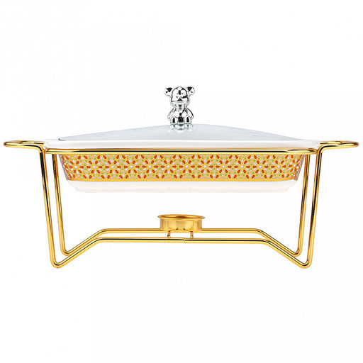 "Мармит Белый" Форма для запекания 750мл, прямоугольная, 25,5х15,5см h4,8см, керамика с деколью, цвет - белый, стеклянная крышка с пароотводом, пластмассовая ручка-кнопка "мишка", металическая подставка с ручками, с подогревом на 1 свечу 32,8х15,5х11