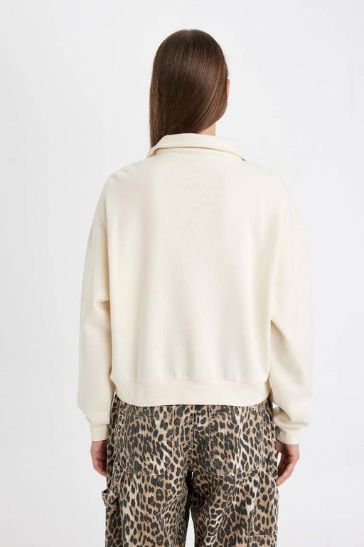 Толстая толстая толстовка с высоким воротником и высоким воротником обычного кроя с принтом и полумолнией - Defacto фото 5