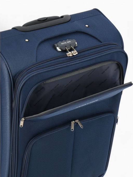 Чемодан на колёсах Royalbag большой 104 л (L), на молнии, с увеличением, кодовый замок, 4 колеса, синий