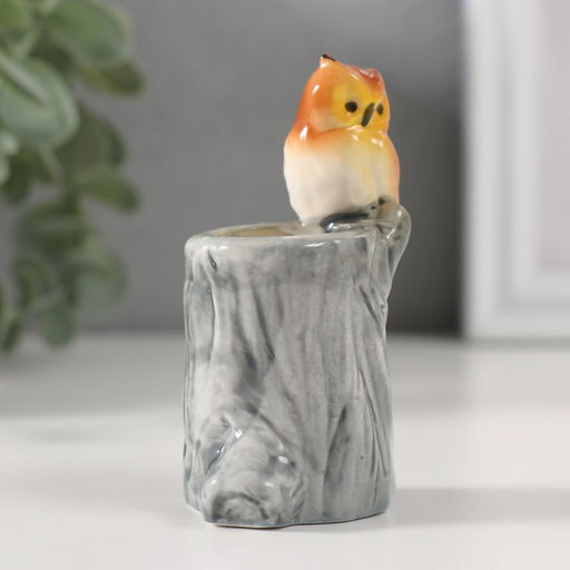 Фигурка - подставка для зубочисток керамика «Филин на пне», 3.7×4.5×8 см