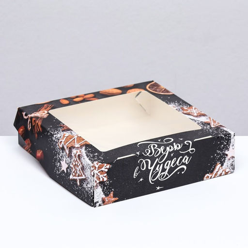 Цена за 20 шт. Коробка подарочная новогодняя складная с окном «Верь в чудеса» 15×15×4 см