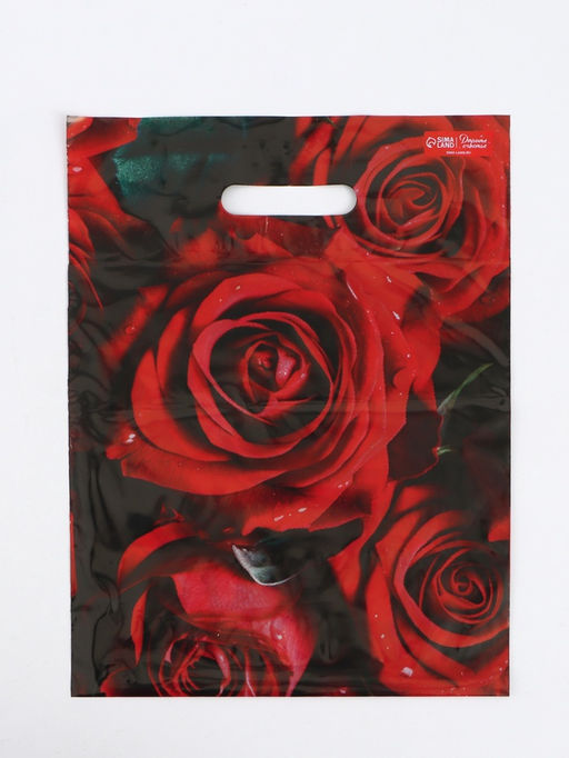 Цена за 50 шт. Пакет «Алые розы», полиэтиленовый с вырубной ручкой, 30×40 см, 50 мкм