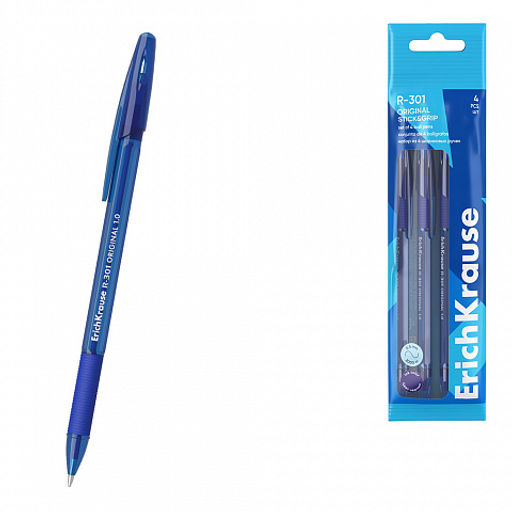 Цена за 50 шт. Ручка шариковая ErichKrause R-301 Stick&Grip Original 1.0, цвет чернил черный (в коробке по 50 шт.) фото 5