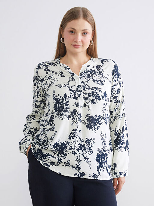 Ka??k Yaka ?i?ekli F?rf?rl? Bluz