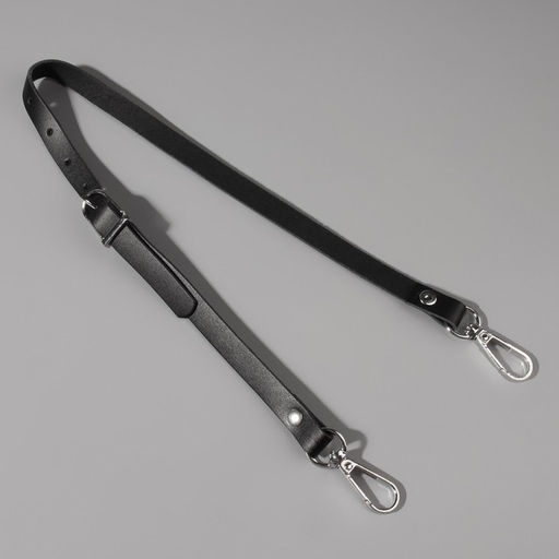 Ручка для сумки из натуральной кожи, регулируемая, с карабинами, 60 2 см 1,2 см, цвет чёрный/серебряный - Арт узор фото 2