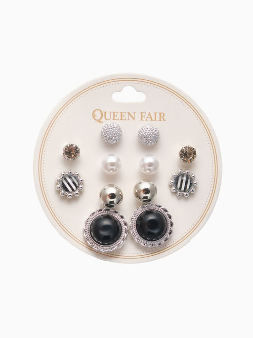 Пусеты 6 пар «Жемчужные» планеты, бело-синие в серебре