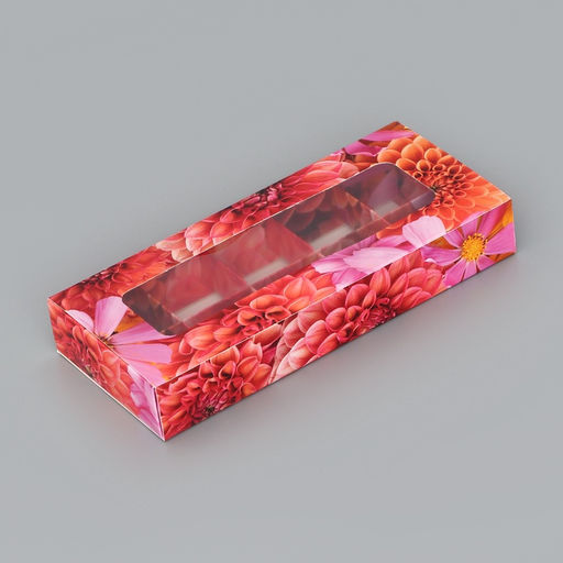 Цена за 3 шт. Коробка складная для 10 конфет Цветочки, 9.8?22?3.5 см