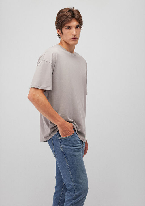 Gri Basic Tisort - Mavi фото 2