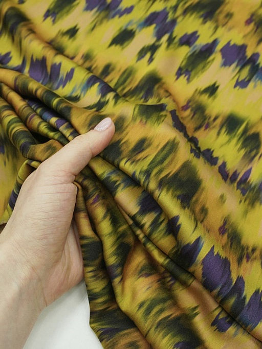 Штапель Премиум Икат цв.горчица/фиолетовый, ш.1.5м, вискоза-100%, 125гр/м.кв - Купава фото 15