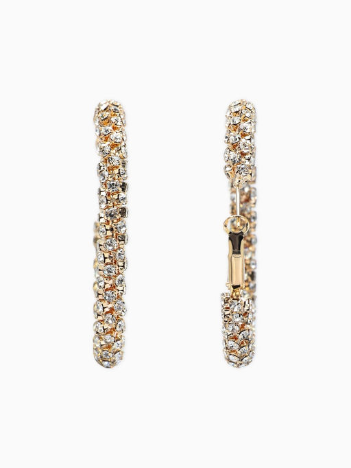 Серьги-кольца со стразами "Россыпь" d=5,5см, цвет белый в золоте