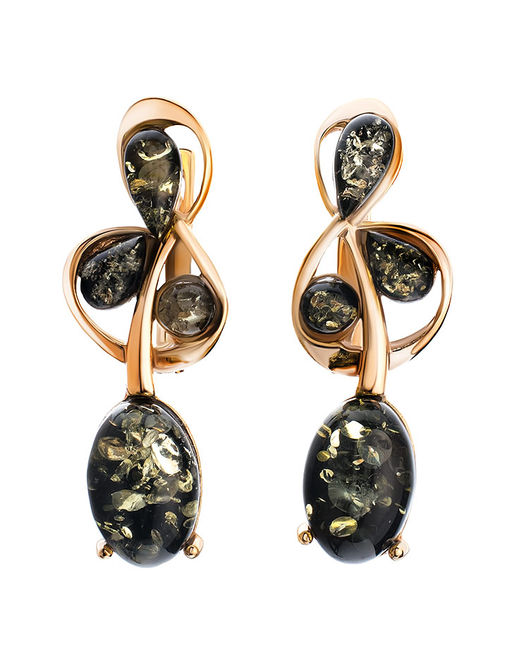 Необычные серьги Симфония с зелёным янтарём