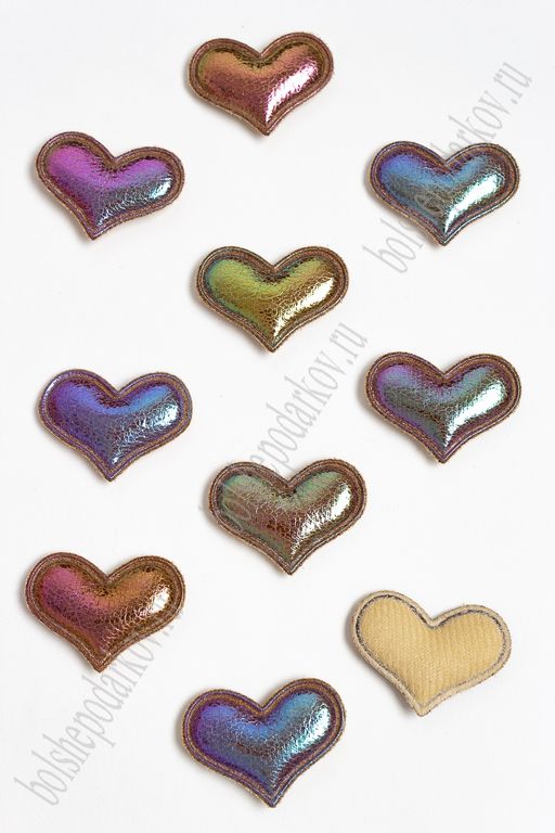 Патч кожзам 3D "Сердечко" 3,8*2,8 см (10 шт) SF-2970, коричневый хамелеон