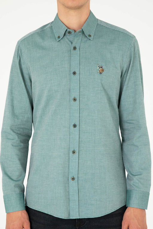 Мужская темно-зеленая базовая рубашка с длинным рукавом - U.s. polo assn фото 6