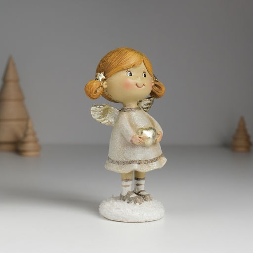 Фигурка полистоун Ангелочек с хвостиками, в сером платье, 6.5?4.5?12 см, МИКС