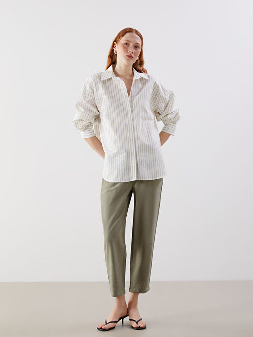 ?izgili Oversize Keten Kar???ml? Kad?n G?mlek