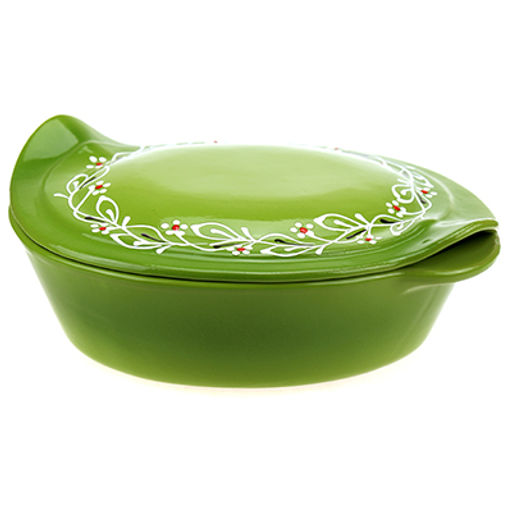 Лоток для запекания керамический Трапеза 2,2л, 30х22х11,5см, Ритм, средний, овальный, с ручками, с крышкой (Россия)