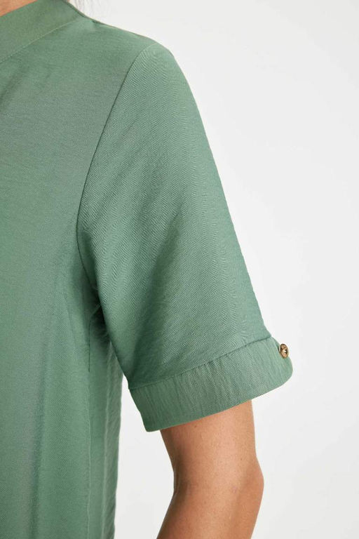 Платье миди стандартного кроя с V-образным вырезом и короткими рукавами - Defacto фото 4