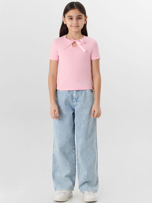Футболка для девочек розовая с декоративным бантиком - Mark formelle фото 3