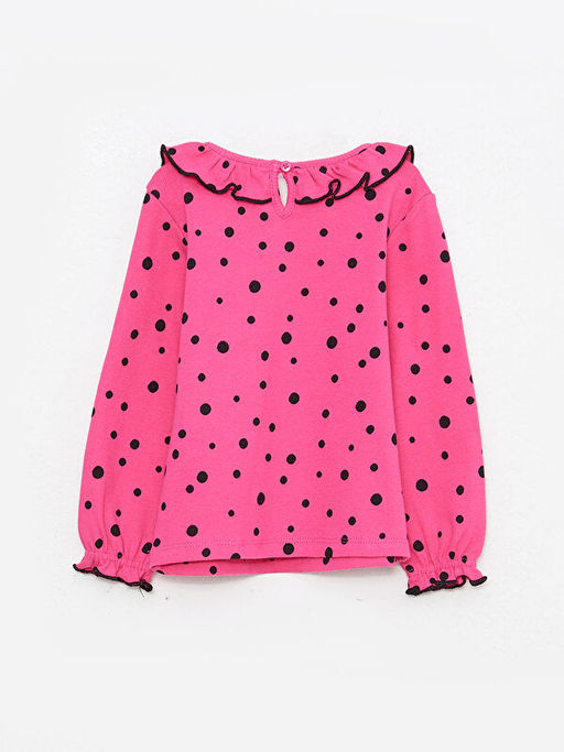 Bisiklet Yaka Puantiyeli Uzun Kollu Pamuklu K?z Bebek Ti??rt - Waikiki фото 2