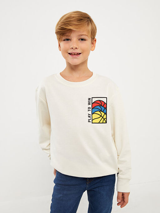 Bisiklet Yaka Bask?l? Uzun Kollu Erkek ?ocuk Sweatshirt - Waikiki фото 2
