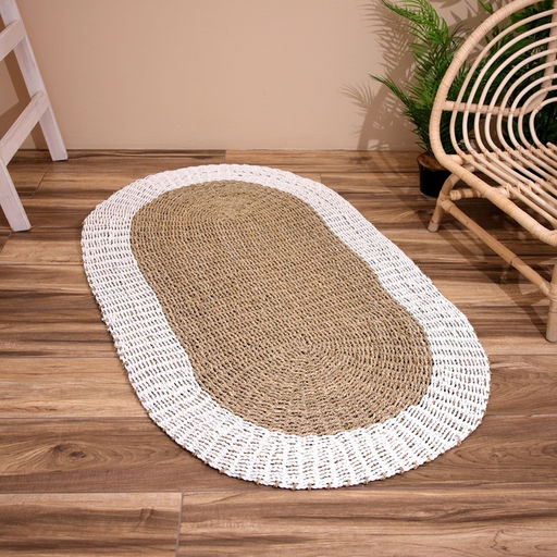 Ковёр на пол овальный натуральный плетёный «Эко», из водорослей, 90×150 см