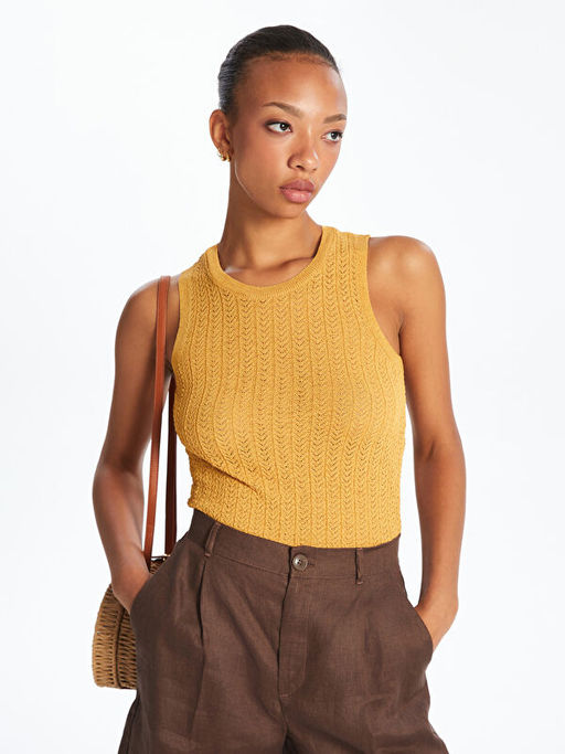 Bisiklet Yaka Kendinden Desenli Kad?n Triko Atlet