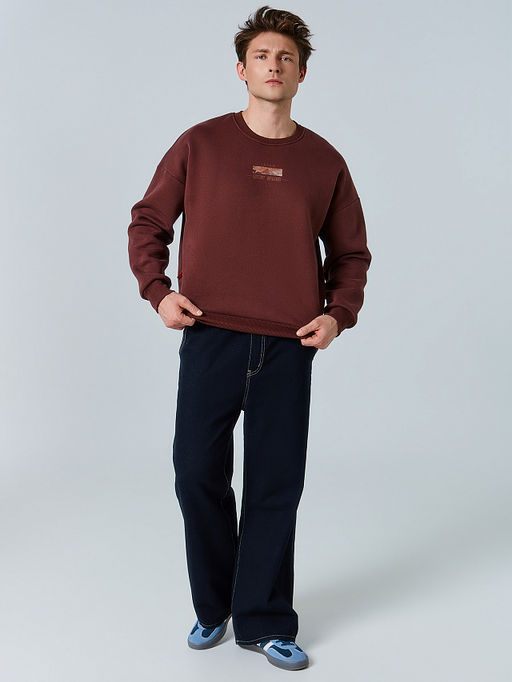 Теплый свитшот мужской коричневый с начесом и художественным принтом - Mark formelle фото 2