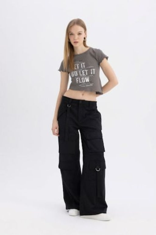 Coool Wide Leg Genis Bol Paca Pantolon Kargo Cepli Basic Duz Normal Bel