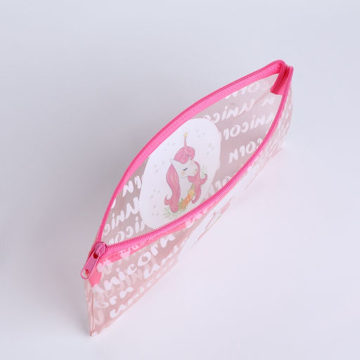Косметичка-пенал на молнии, с рисунком Единорог, розовая - Simaland фото 3
